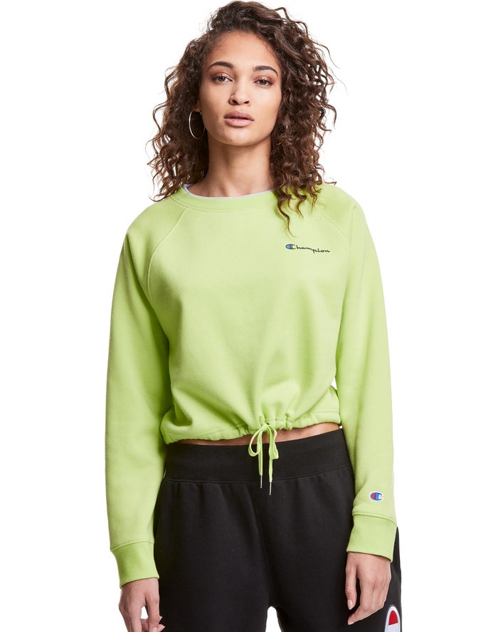 Champion Sweatshirt Dames - Groen - Campus Fleece Cropped Crew Embroidered Script Logo ( 286357-EID